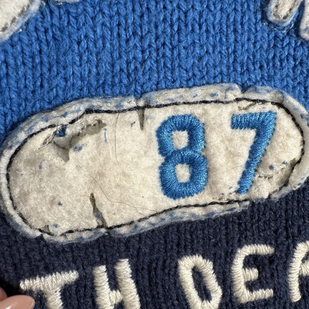 Vintage Aeropostale Y2K Sweater Mens Medium Rugby Stripe Embroidered Blue Ribbed
